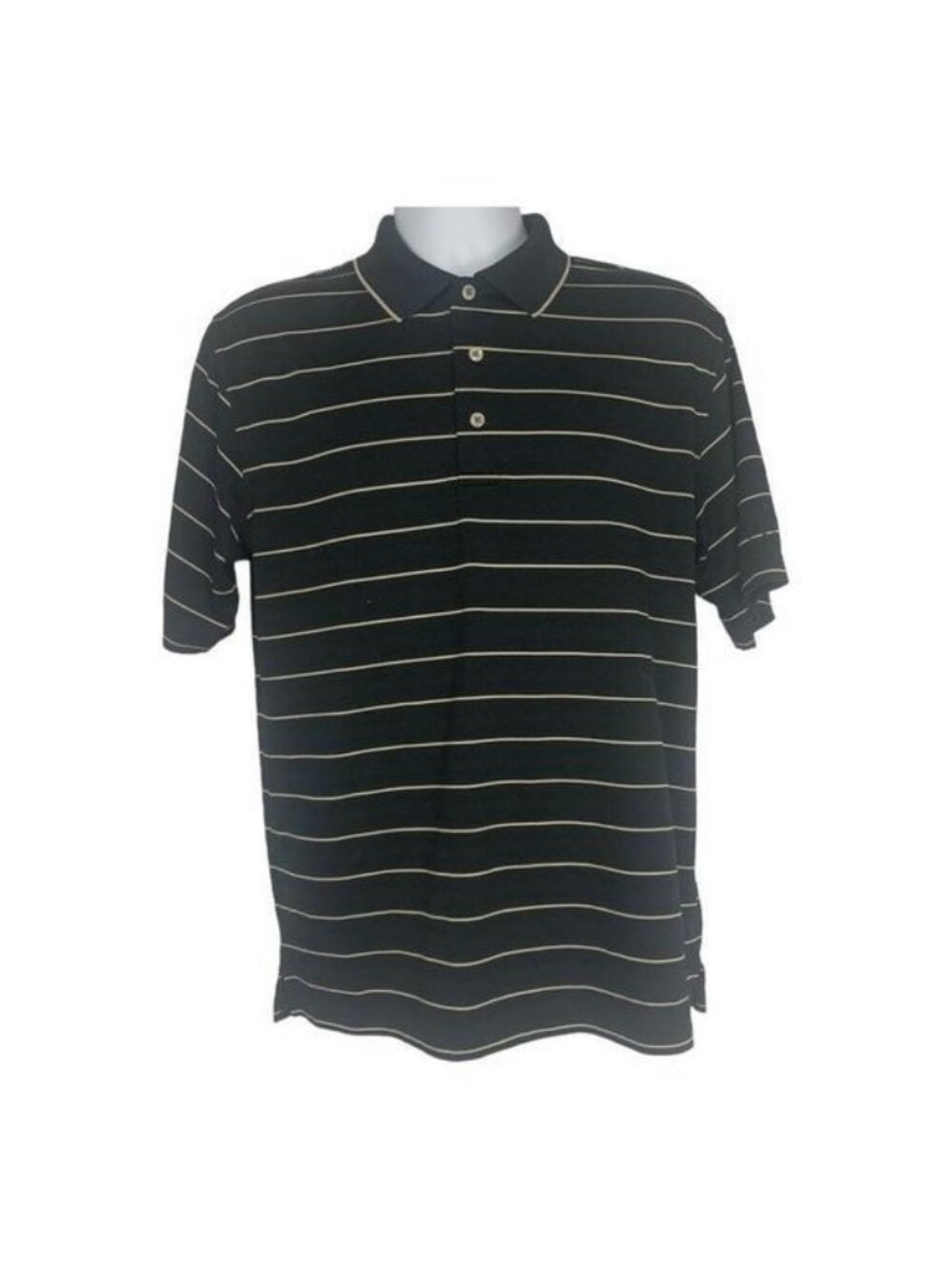 PGA Tour Mens Medium Black Striped Polo Shirt Classic Fit Golf Casual Top